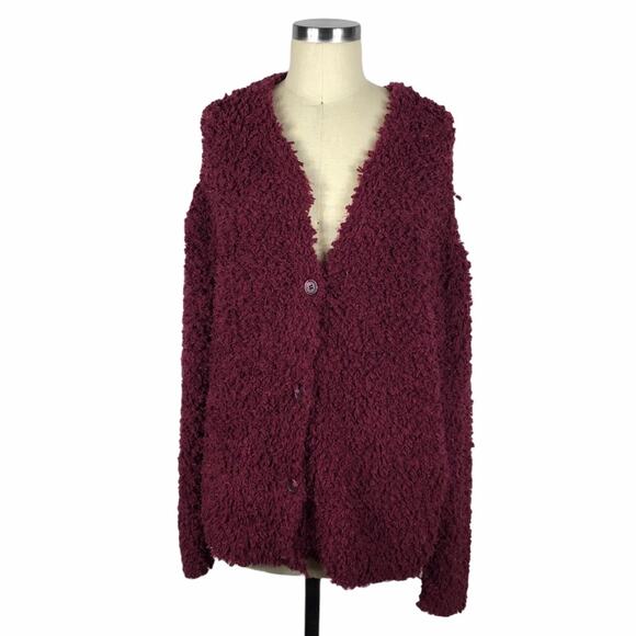 RXB Wine Cozy Popcorn Button Down Cardigan M NWT Medium Textured V-Neck - Picture 1 of 6